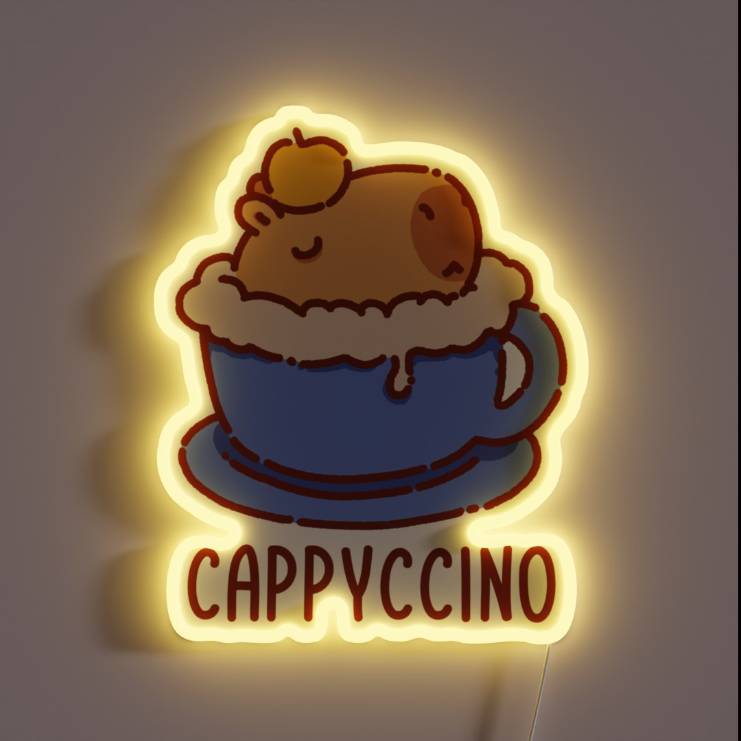 Cappyccino Capybara In A Cappuccino Blue Cup RGB Neon Sign Cappyccino Capybara In A Cappuccino Blue Cup RGB Neon Sign