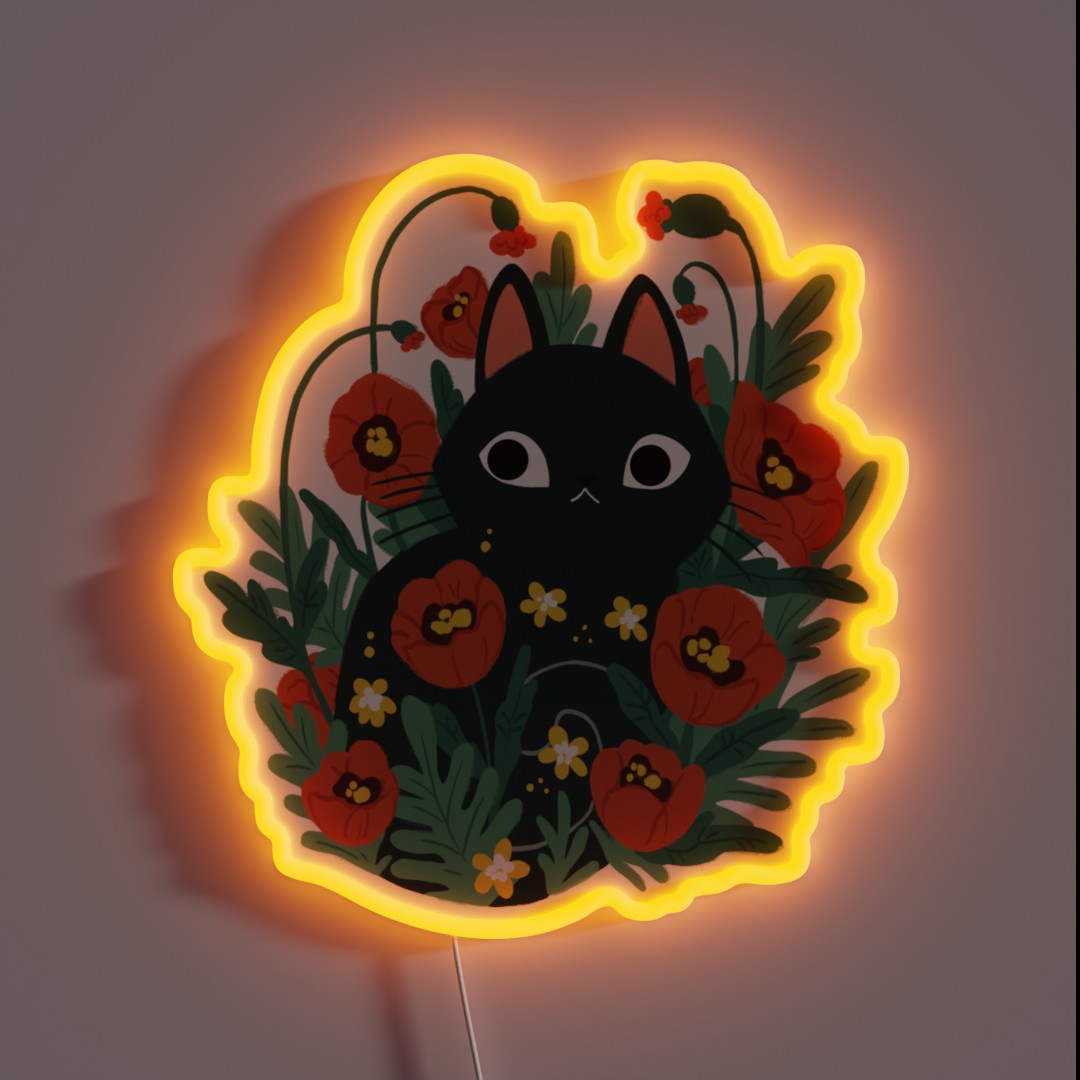 Cat In Poppy Flowers RGB Neon Sign Cat In Poppy Flowers RGB Neon Sign