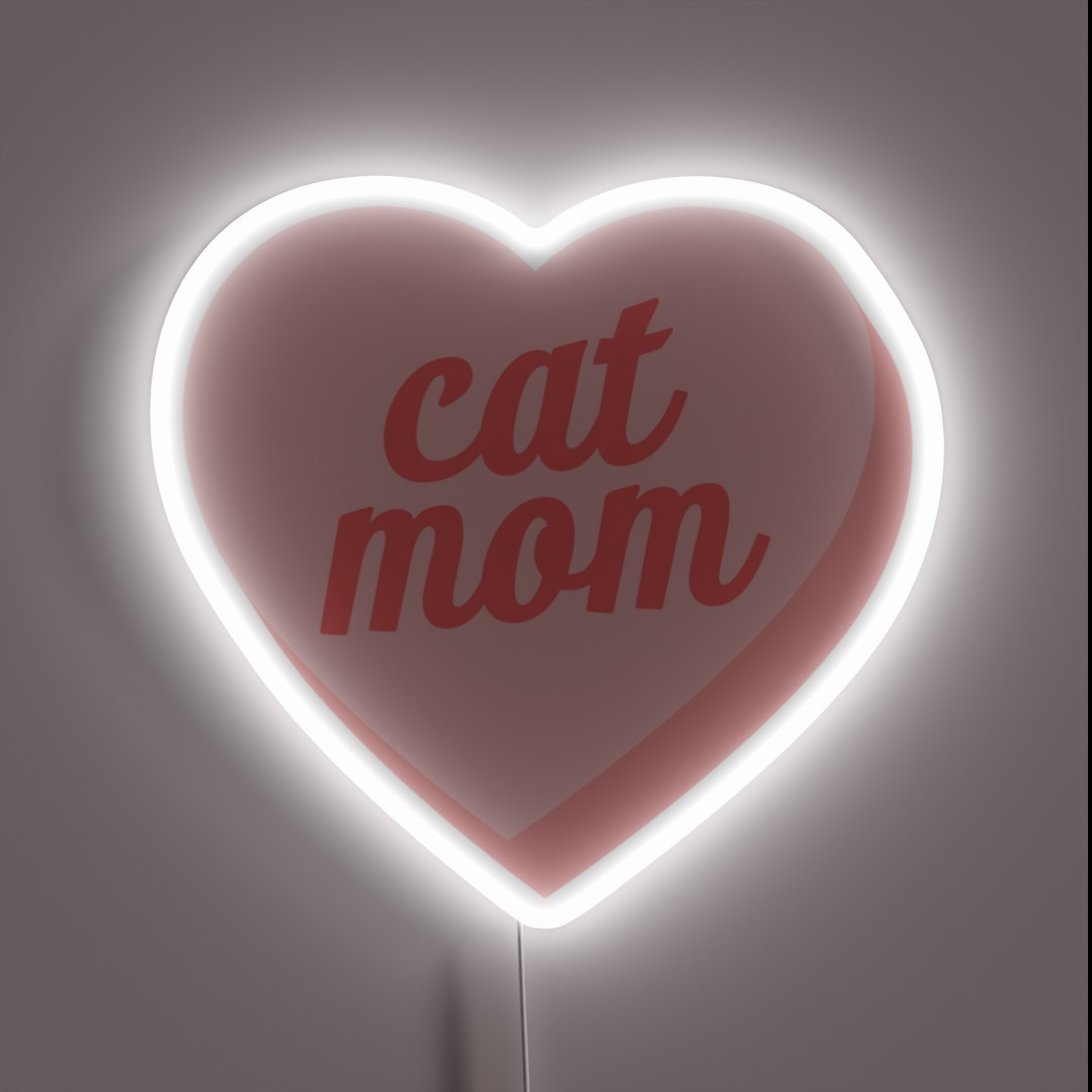 Cat Mom Candy Heart Pink RGB Neon Sign Cat Mom Candy Heart Pink RGB Neon Sign