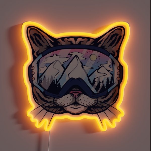 Cat Ski Goggles Skiing RGB Neon Sign