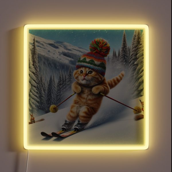 Cat Skiing Funny Cat Lover Gift RGB Neon Sign