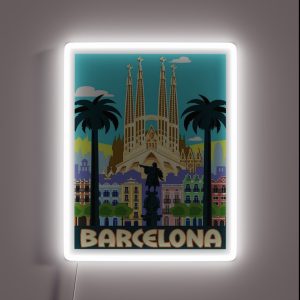 BARCELONA SPAIN Vintage Travel And Tourism Advertising Print RGB Neon Sign