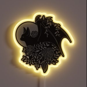 Bat And Flowers White Black RGB Neon Sign