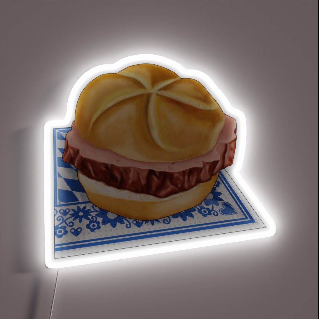 Bavarian Meat Loaf Bread Roll On Napkin RGB Neon Sign Bavarian Meat Loaf Bread Roll On Napkin RGB Neon Sign