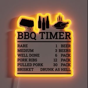 BBQ Timer Beef And Beer Rare Medium Well Brisket Barbecue Lover RGB Neon Sign