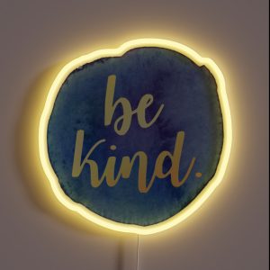 Be Kind Gold Script On Blue Watercolor RGB Neon Sign