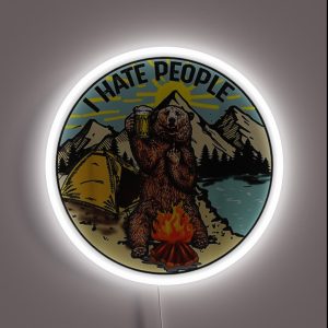 Bear Camping I Hate People RGB Neon Sign