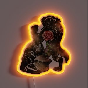 Beauty Beast Gold Red Rose Couple Romantic Magic Enchanted Love RGB Neon Sign