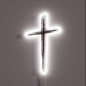 Black And Pink Christian Cross Minimalist Artistic Lines RGB Neon Sign