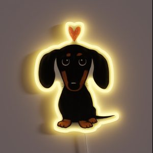 Black And Tan Dachshund With Heart Cute Cartoon Wiener Dog RGB Neon Sign Black And Tan Dachshund With Heart Cute Cartoon Wiener Dog RGB Neon Sign