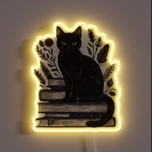 Black Cat And Books RGB Neon Sign