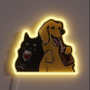 Black Cat And Golden Retriever RGB Neon Sign Black Cat And Golden Retriever RGB Neon Sign