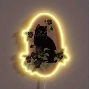 Black Cat And Pansy RGB Neon Sign Black Cat And Pansy RGB Neon Sign