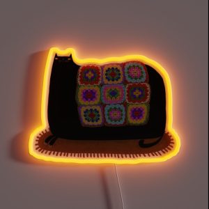 Black Cat Granny Squares Cozy Blanket RGB Neon Sign Black Cat Granny Squares Cozy Blanket RGB Neon Sign