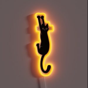 Black Cat Holding On RGB Neon Sign