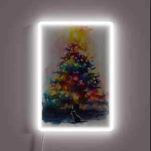 Black Cat Looking At Christmas Tree Abstract RGB Neon Sign Black Cat Looking At Christmas Tree Abstract RGB Neon Sign