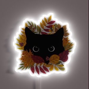 Black Cat Peeking Spying Autumn Fall RGB Neon Sign Black Cat Peeking Spying Autumn Fall RGB Neon Sign