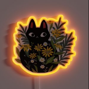 Black Cat With Flowers RGB Neon Sign Black Cat With Flowers RGB Neon Sign