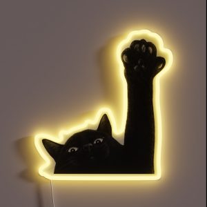 Black Cat With Paw RGB Neon Sign