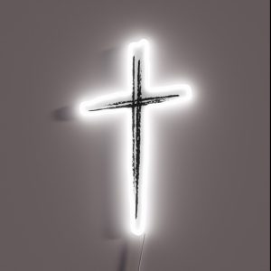 Black Christian Cross Minimalist Artistic Lines RGB Neon Sign