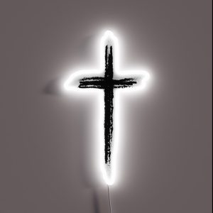 Black Christian Cross Minimalist Artistic Lines RGB Neon Sign