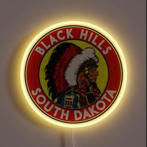 Black Hills South Dakota Badlands National Park Vintage Travel Label RGB Neon Sign