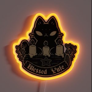 Blessed Yule Black Cat RGB Neon Sign