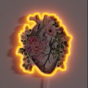 Bloom Floral Heart Human Anatomy Pink Roses Flowers RGB Neon Sign