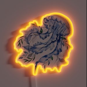 Blue Jellyfish With Leaves RGB Neon Sign