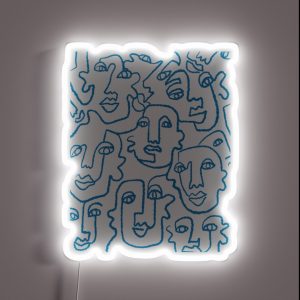 Blue Line Art Faces Print RGB Neon Sign