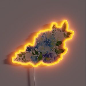Blue Watercolor Hydrangea RGB Neon Sign