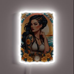 Bohemian Braided Hair Tattooed Woman Retro Vintage Design RGB Neon Sign