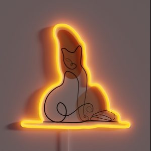 Boho Burnt Orange Cat Line Abstract Beige Minimalist RGB Neon Sign