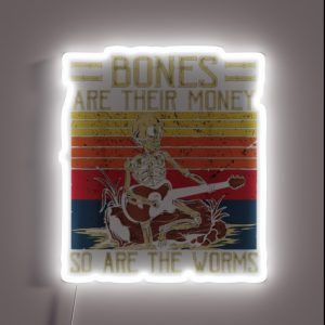 Bones Are Their Money Skeleton Playing Guitar Retro Vintage RGB Neon Sign