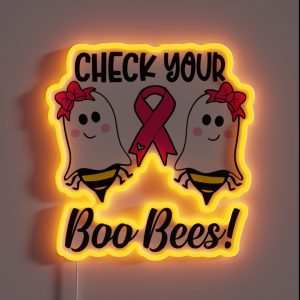 Boo Bees Get Them Checked Breast Cancer Awareness RGB Neon Sign Boo Bees Get Them Checked Breast Cancer Awareness RGB Neon Sign