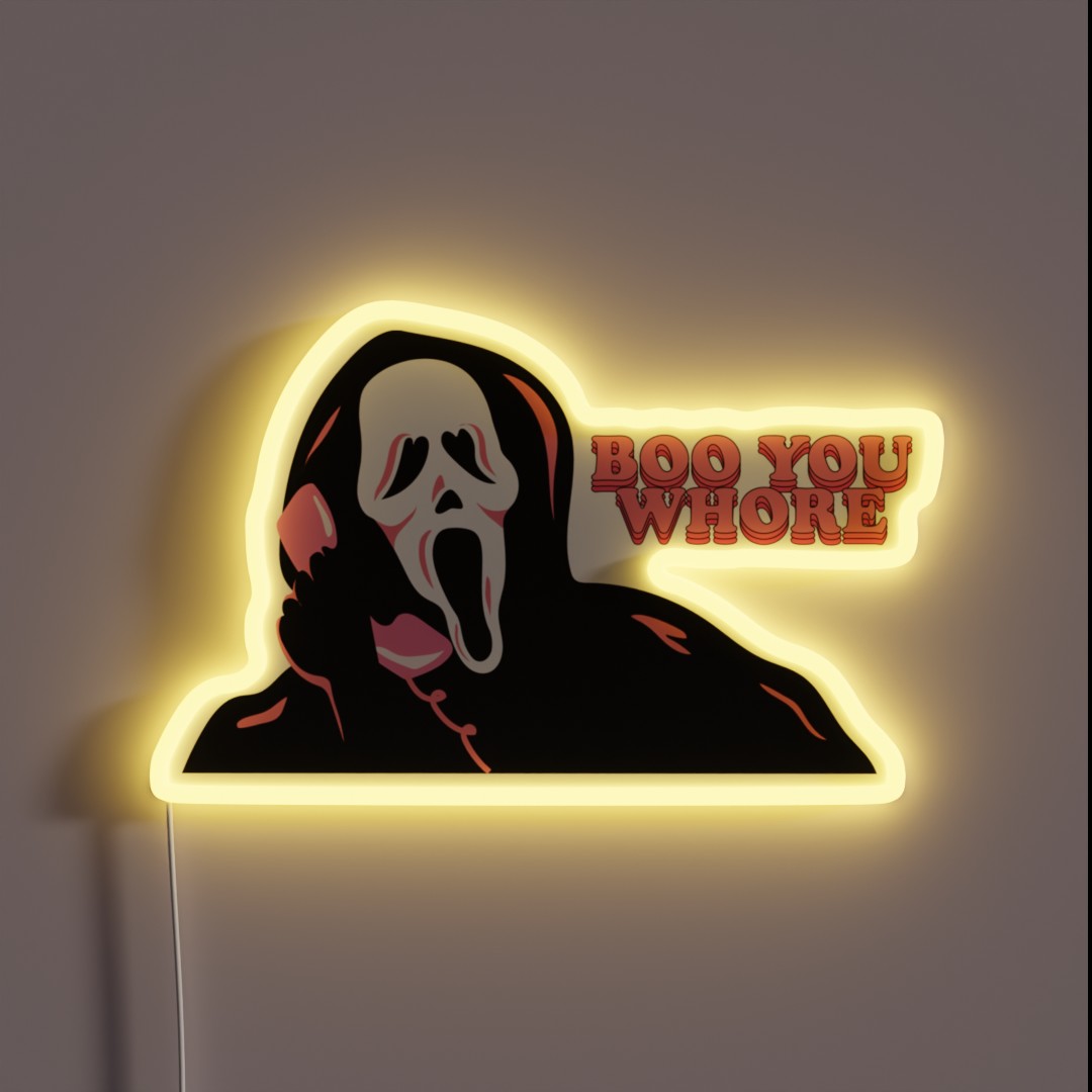 BOO YOU WHORE Ghost Face RGB Neon Sign BOO YOU WHORE Ghost Face RGB Neon Sign