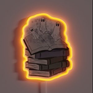 Book Stack And Open Book With Cute Ghosts RGB Neon Sign