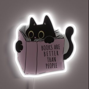 Books Are Better Than People Black Cat And Books RGB Neon Sign