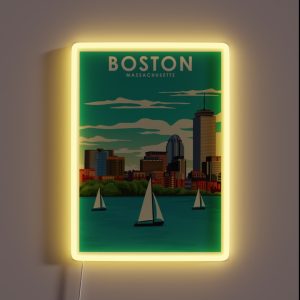 Boston Massachusetts Vintage Minimal Travel Poster RGB Neon Sign