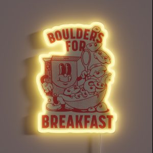 Boulders For Breakfast Retro Climbing Cartoon RGB Neon Sign
