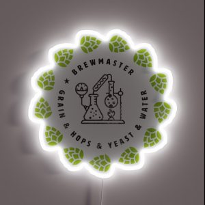 BREWMASTER GRAIN And HOPS And YEAST And WATER DISTRESSED RGB Neon Sign BREWMASTER GRAIN And HOPS And YEAST And WATER DISTRESSED RGB Neon Sign