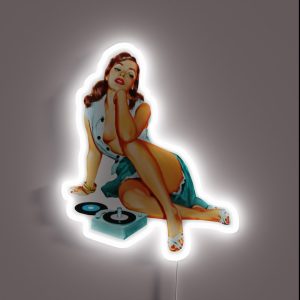 Brunette Girl Listening To Music Sexy Pinup Retro Classic Vintage Blue Edition RGB Neon Sign Brunette Girl Listening To Music Sexy Pinup Retro Classic Vintage Blue Edition RGB Neon Sign