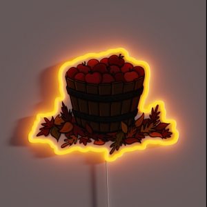 Bucket Of Juicy Red Apples On Some Autumn Leaves RGB Neon Sign