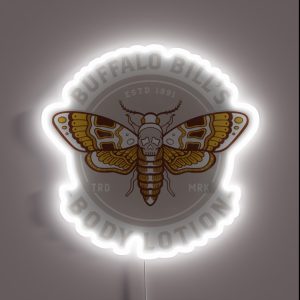 Buffalo Bill S Body Lotion Death S Head Moth Horror Distressed Vintage Design RGB Neon Sign