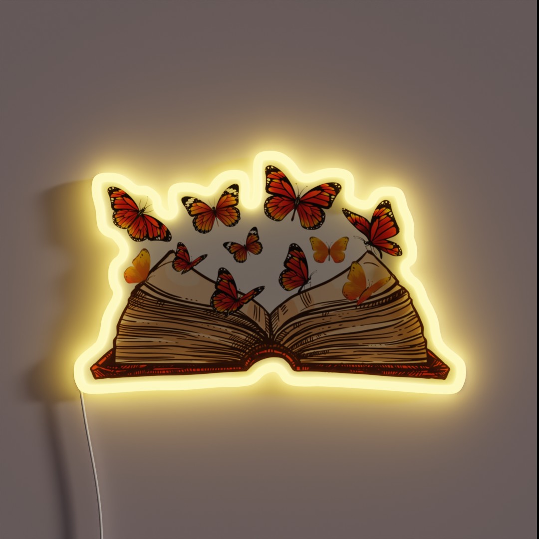 Butterflies Coming From An Old Open Book RGB Neon Sign Butterflies Coming From An Old Open Book RGB Neon Sign