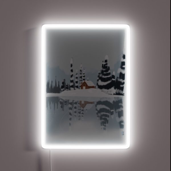 Cabin In Snowy Mountains RGB Neon Sign