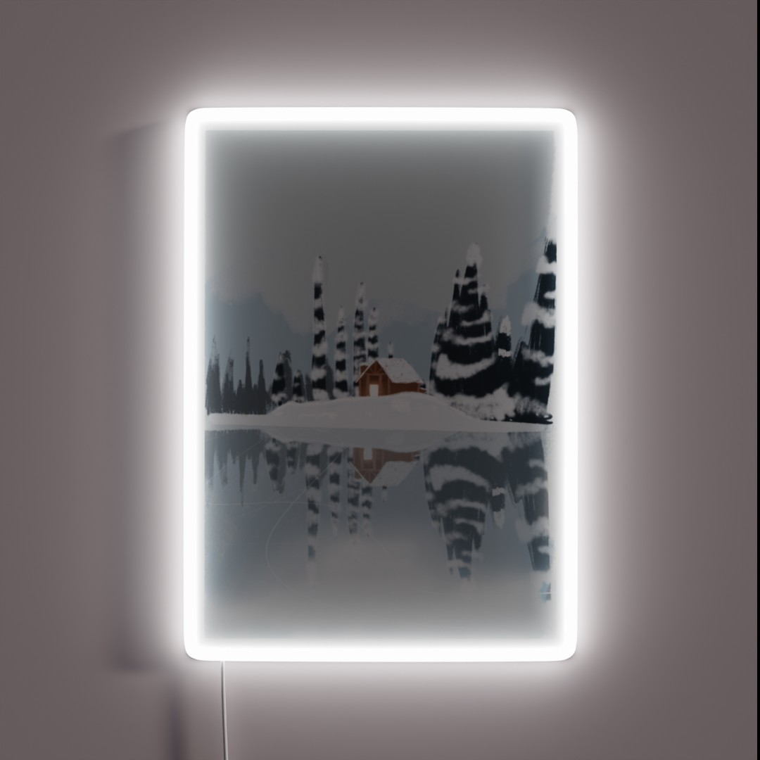 Cabin In Snowy Mountains RGB Neon Sign Cabin In Snowy Mountains RGB Neon Sign