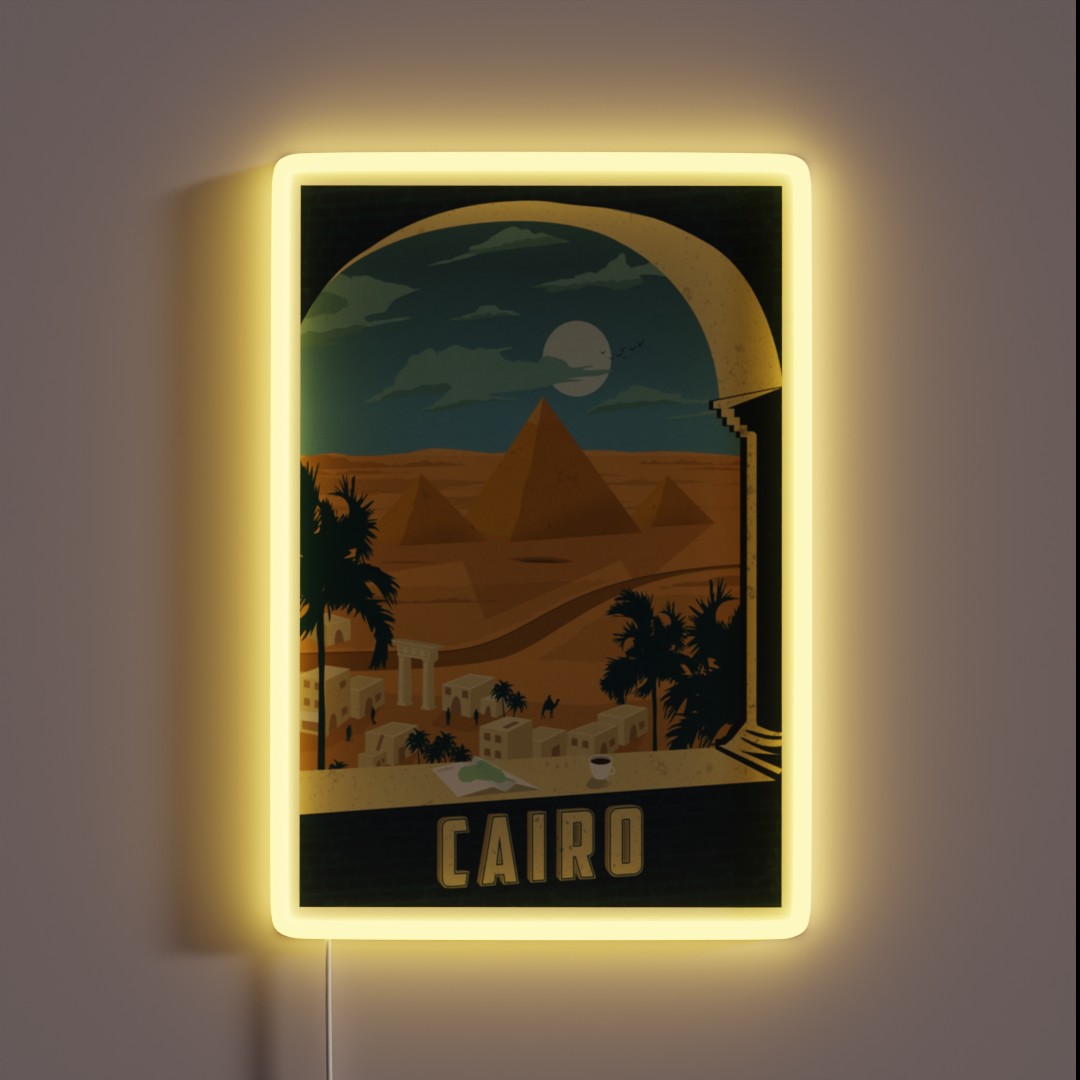 Cairo Egypt Vintage Travel Decal RGB Neon Sign Cairo Egypt Vintage Travel Decal RGB Neon Sign