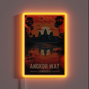 Cambodian Heritage Angkor Wat Sunset Poster RGB Neon Sign Cambodian Heritage Angkor Wat Sunset Poster RGB Neon Sign