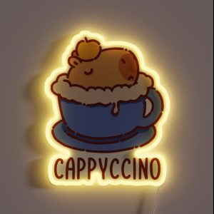 Cappyccino Capybara In A Cappuccino Blue Cup RGB Neon Sign
